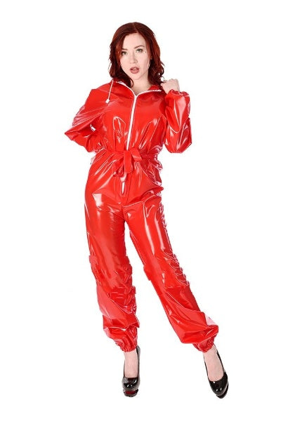 Unisex Pvc Unitard Rain Suit Red In Stock Plastikwäsche Zum Verlieben 8913