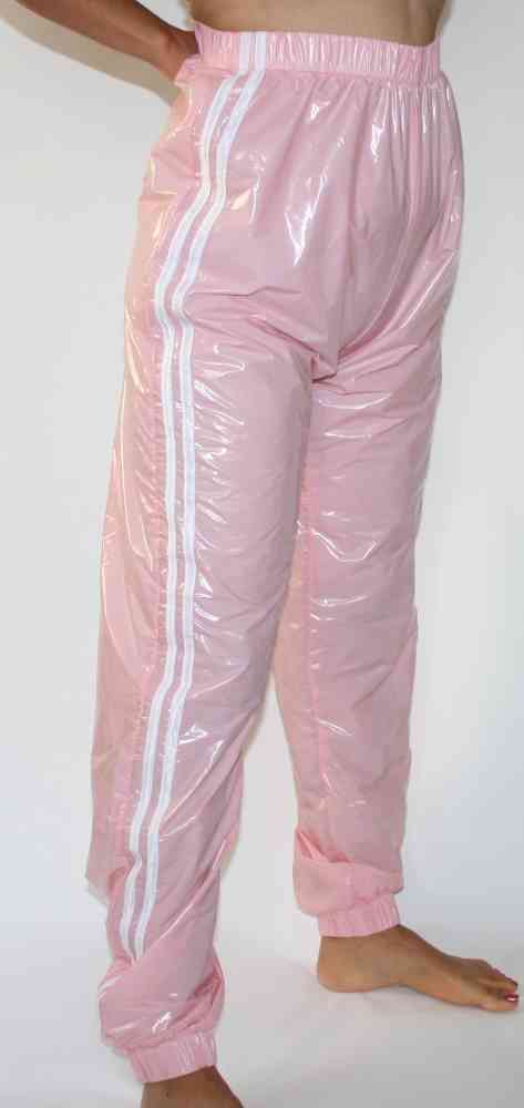 PVC Jogginghose rosa mit weißen Streifen 