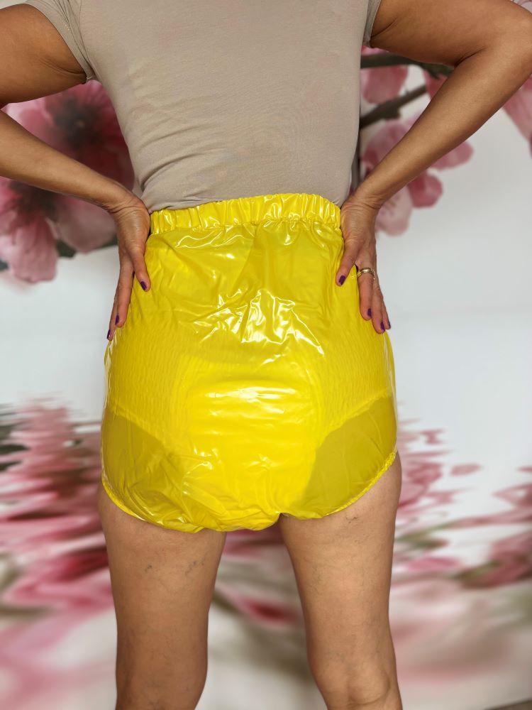 Hoch geschnittene PVC Windelhose Gummihose gelb glänzend - auf Lager