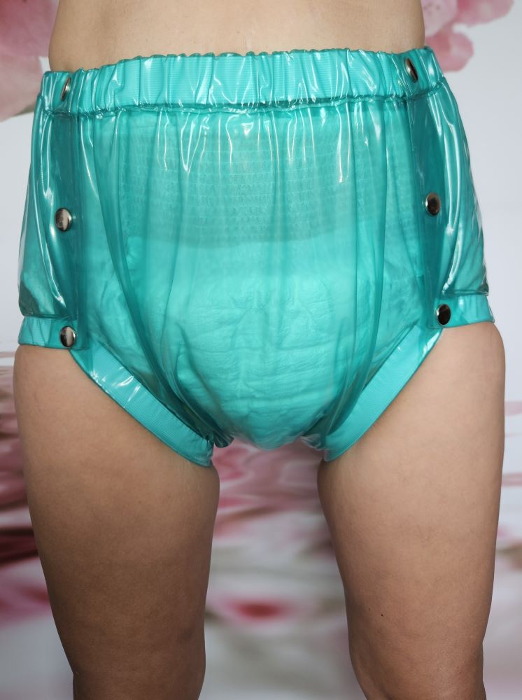 Couche-culotte boutonnée en PVC à larges poignets vert transparent (PA56) - en stock