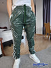 Unisex PVC Nylon Glanznylon Jogginghose grün mit weißen Streifen