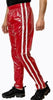 PVC Nylon Glanznylon Jogginghose rot mit weißen Streifen