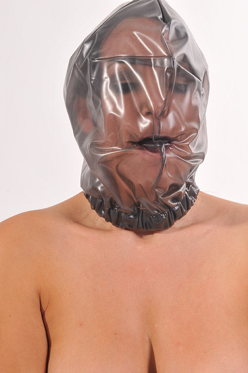 PVC Haube Maske ohne Atemlöcher schwarz transparent  (HO11) - auf Lager