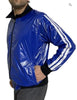 PVC Nylon Glanznylon Jacke blau mit weißen Streifen