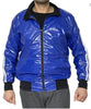 PVC Nylon Glanznylon Jacke blau mit weißen Streifen