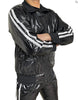 PVC Nylon Glanznylon Jacke schwarz mit weißen Streifen