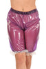 Knielange PVC Hose Radler Bloomers mit Rüschen violett transparent