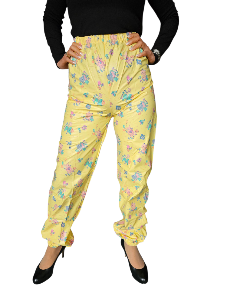 PVC Jogginghose Regenhose  gelb Kindermotiv