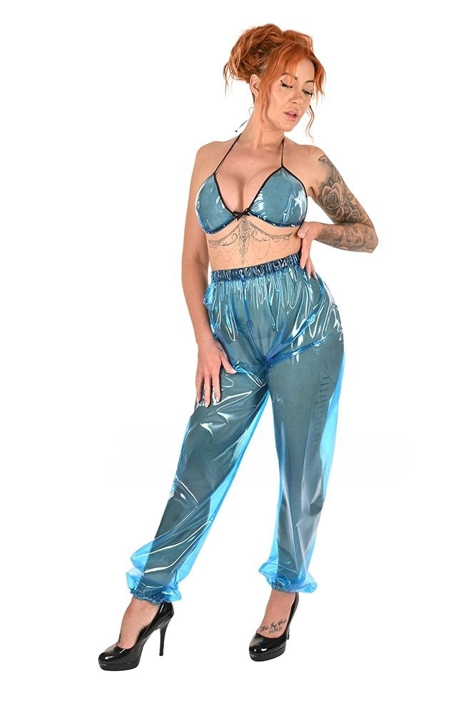 PVC Jogginghose Regenhose blau glasklar