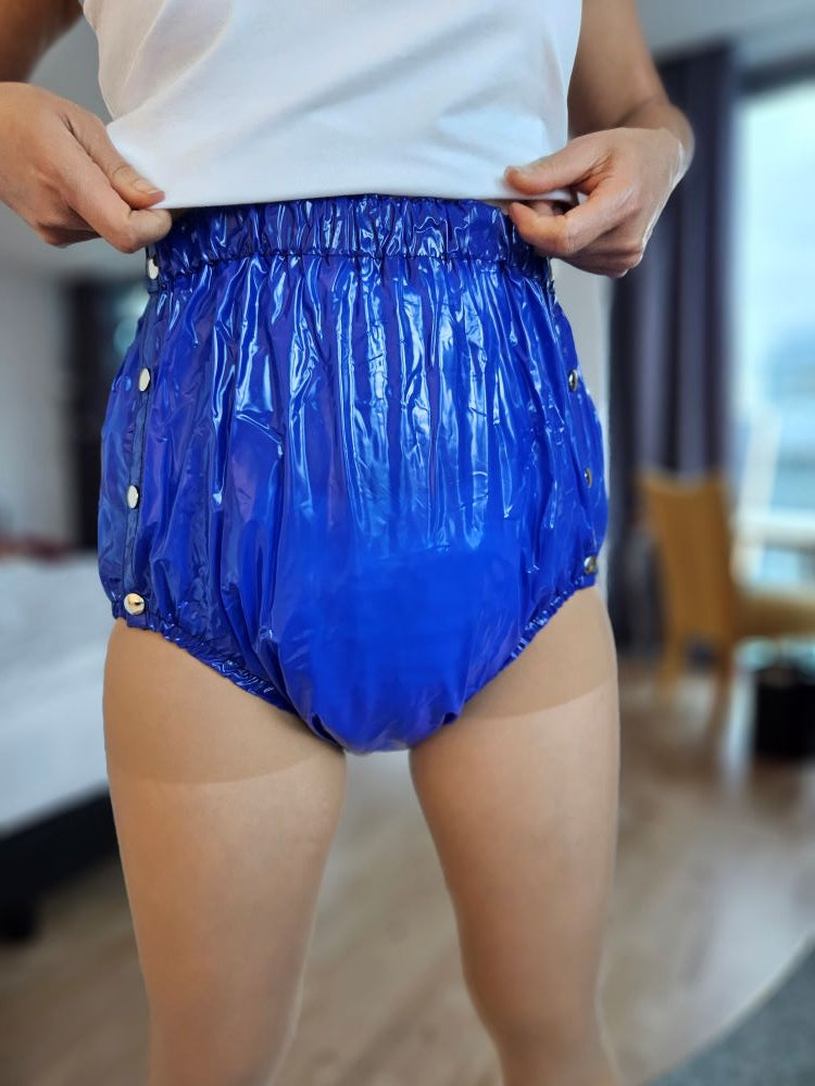 PVC button diaper pants rubber pants adult baby incontinence (PW502) blue transparent