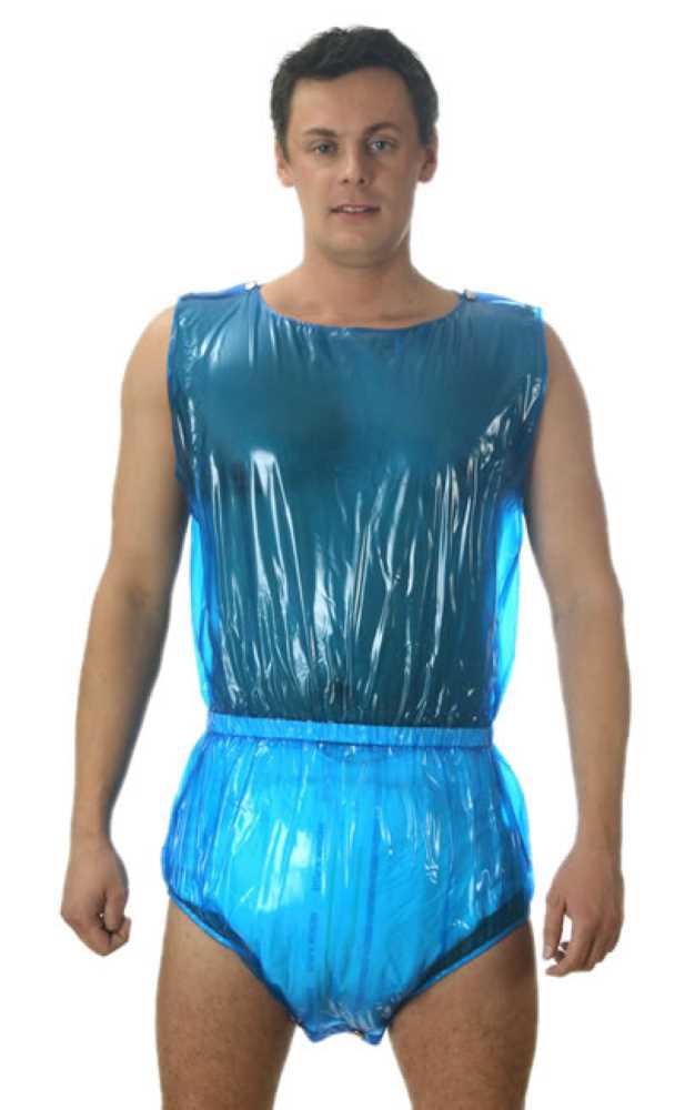 PVC Windelhemdhose im Schritt knöpfbar adult baby blau transparent