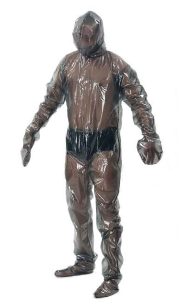 PVC Overall Ganzanzug mit Reißverschluss schwarz transparent Gr. L - auf Lager