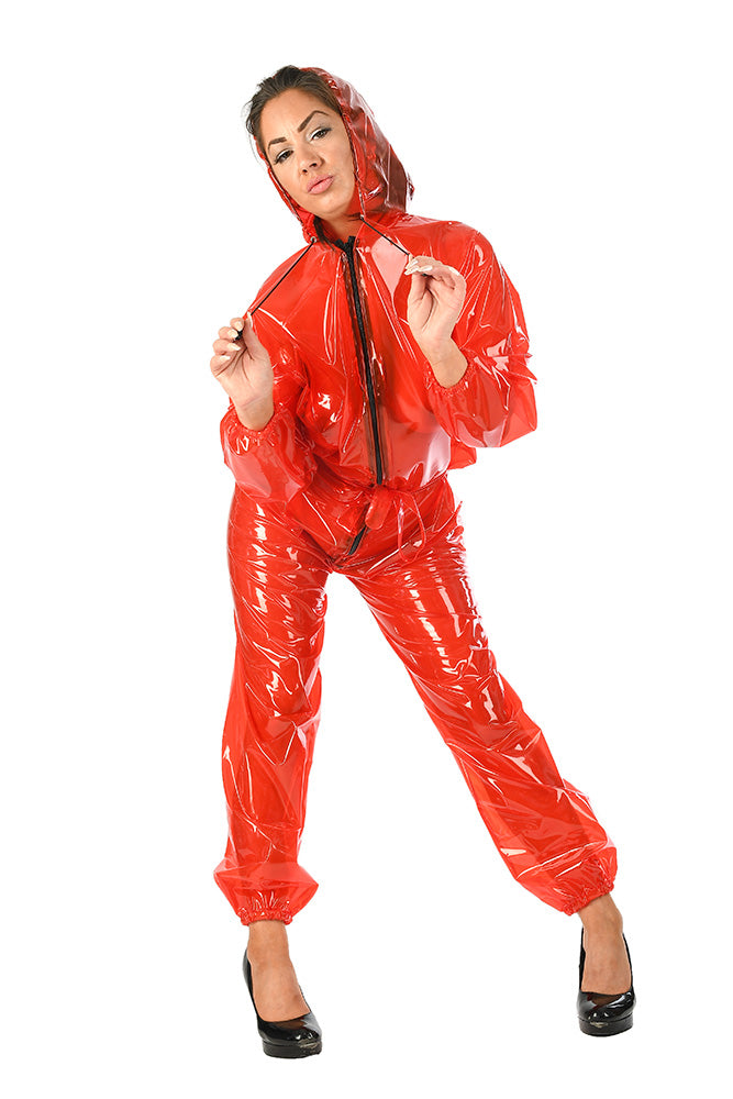 Unisex PVC Ganzanzug Regenanzug rot glasklar