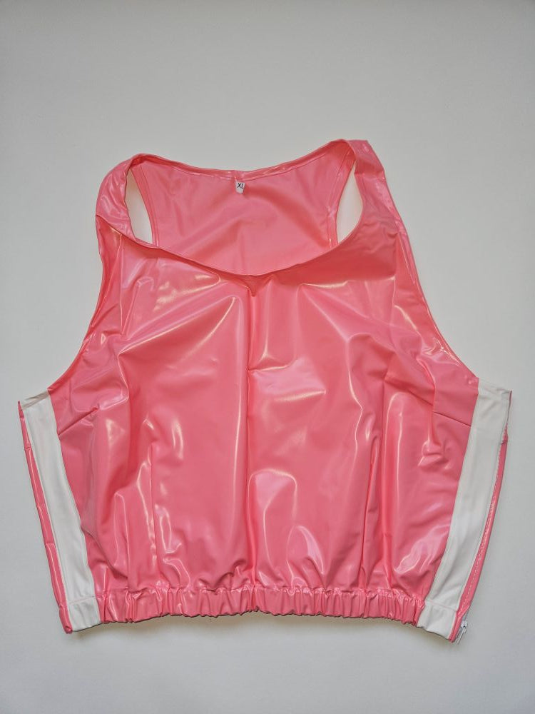 PVC Crop Top rosa mit weißen Streifen
