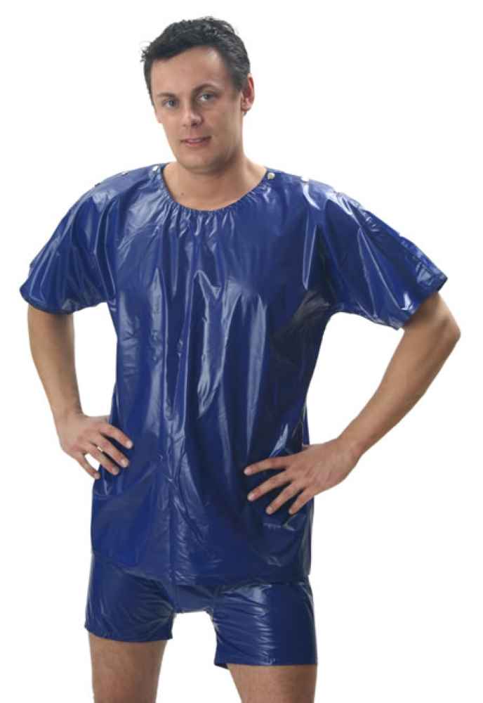 Kurzarm PVC Shirt m. Knöpfen blau pw317