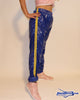 PVC nylon shiny nylon sweatpants blue with yellow stripes - in stock
