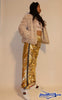 Load image into Gallery viewer, PVC Nylon Glanznylon Jogginghose gold mit schwarzen Streifen