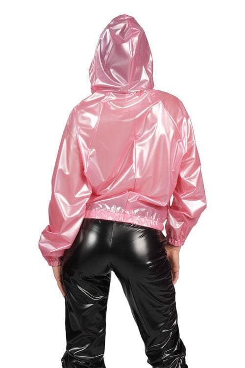 PVC Damen Bomberjacke Regenjacke mit Kapuze (JA01) rosa