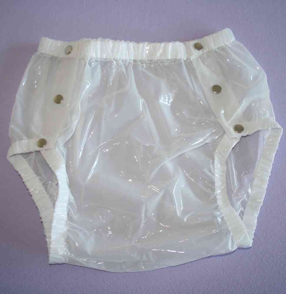 PVC Knöpfer Windelhose breite Bündchen weiß semitransparent