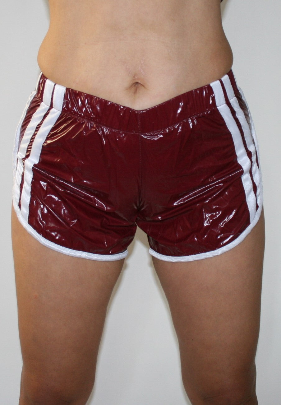 PVC Shorts Hot Pants bordeuxrot/weiß