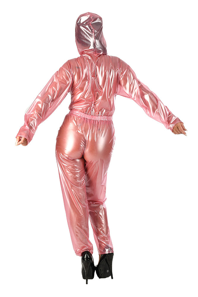 PVC Schwitz Sauna Anzug 2-teilig mit Kapuze rosa perl - auf Lager