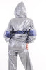 PVC Regenjacke und Hose in silber Größe L - auf Lager - Plastikwäsche zum Verlieben