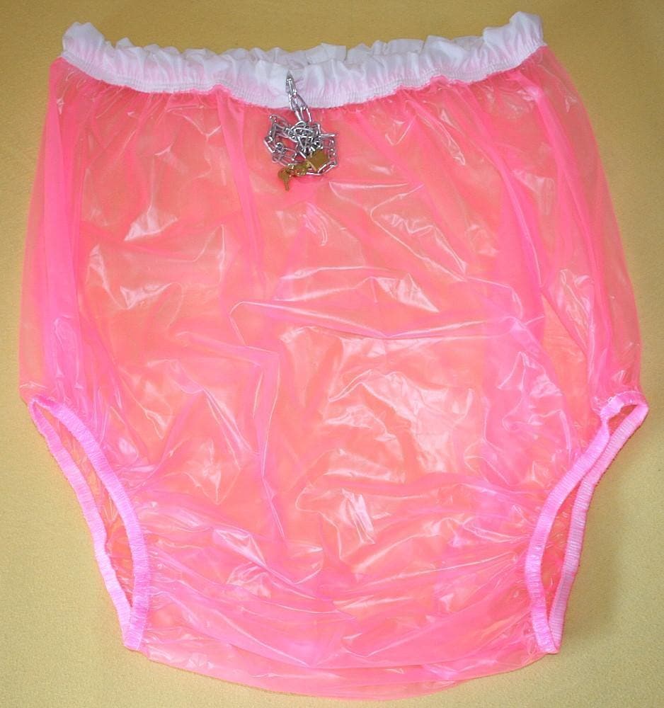Lockable PVC diaper pants GUMMIHOSE ADULT BABY pink transparent
