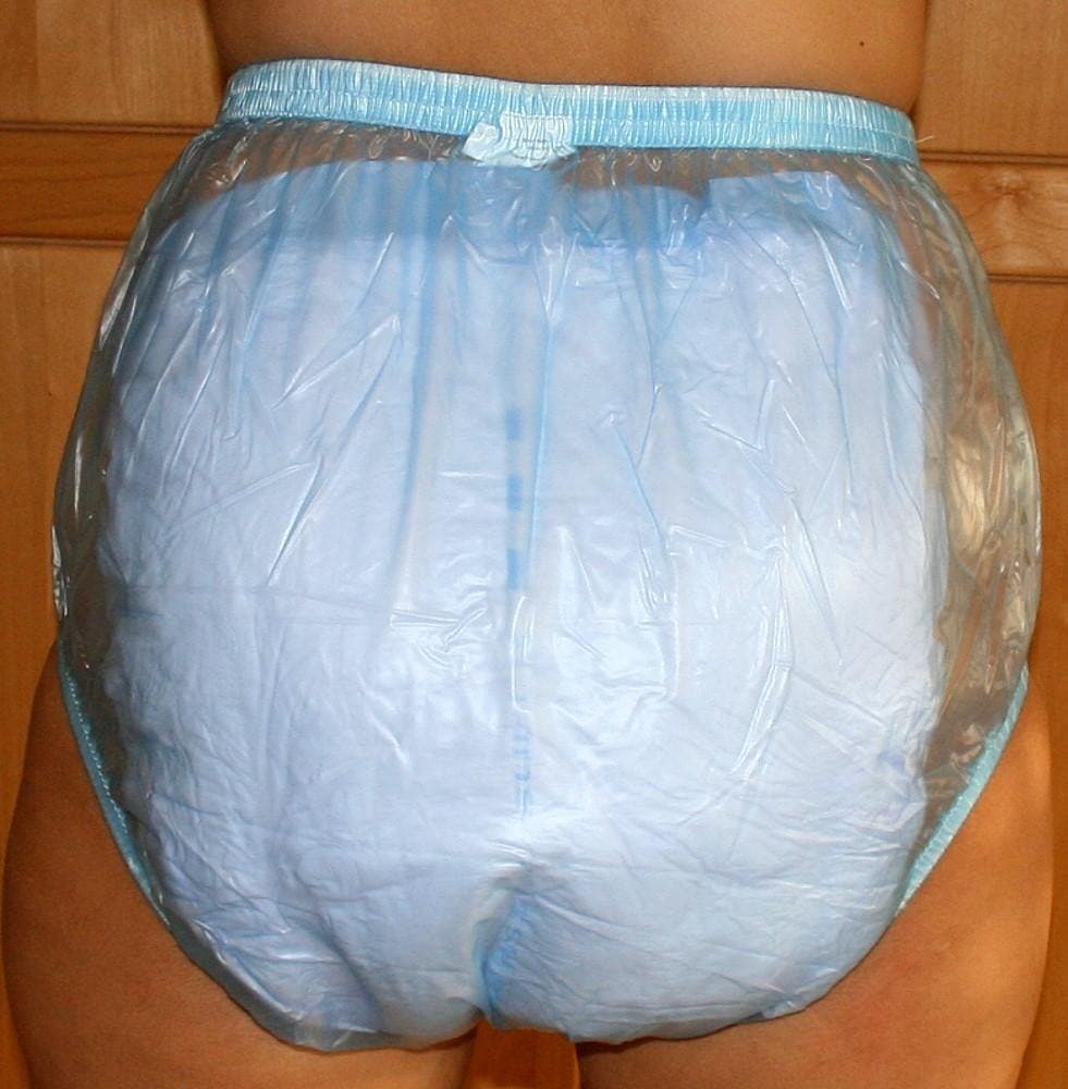 PVC Adult Baby Inkontinenz Windelhose Gummihose blau transparent (WHHB) - Plastikwäsche zum Verlieben
