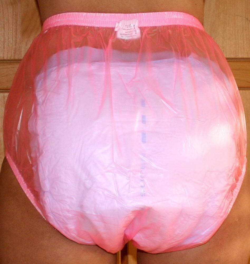 PVC Adult Baby Inkontinenz Windelhose Gummihose rosa transparent (WHHR) - Plastikwäsche zum Verlieben